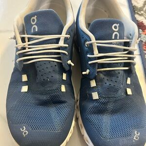 On Cloud Running Womens Navy and White Athletic Shoes
